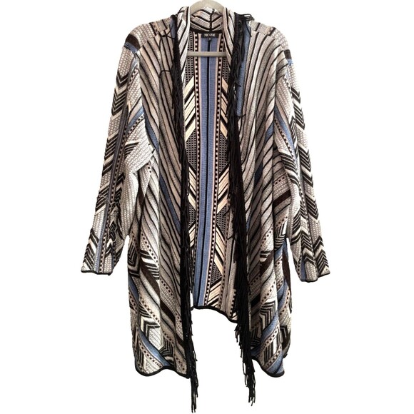 Nic+Zoe Women’s size 2X Striped Fringe Long Cardigan  Sweater Boho Lagenlook - Picture 2 of 8